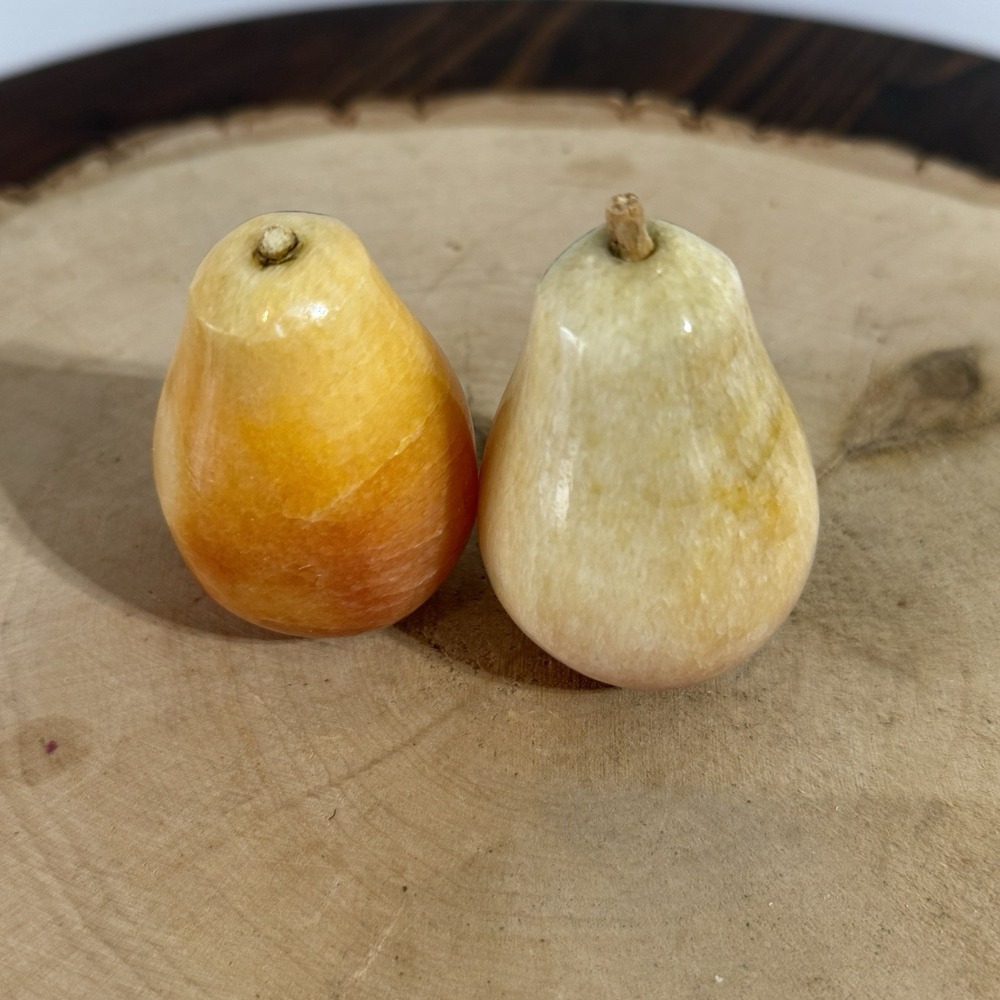 Italian Polished Alabaster/Marble Stone Fruit Small 2 Pear Carved Food MCM - Picture 3 of 5